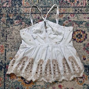 Anthropologie MOULINETTE SOEURS Embroidered Peplum Halter Top Size‎ S